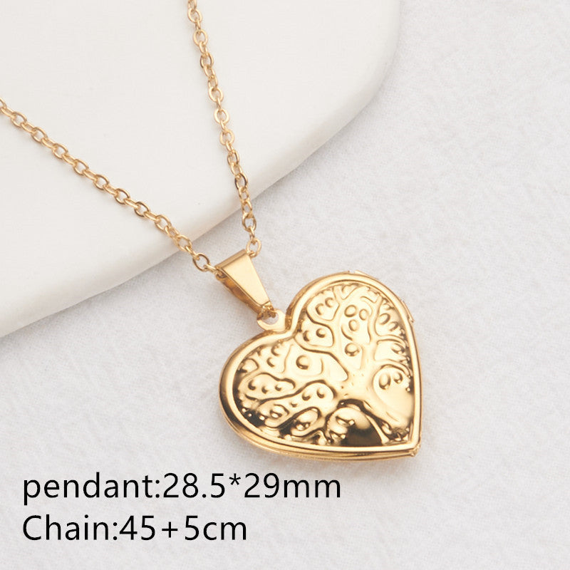 Collana con Pendente Minimalista a Cuore in Acciaio Inossidabile, Design con Cornice Portafoto Apribile e Finitura Galvanizzata