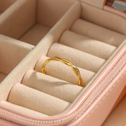 Minimalist Geometric Stainless Steel Ring with 18K Gold Plating for Women