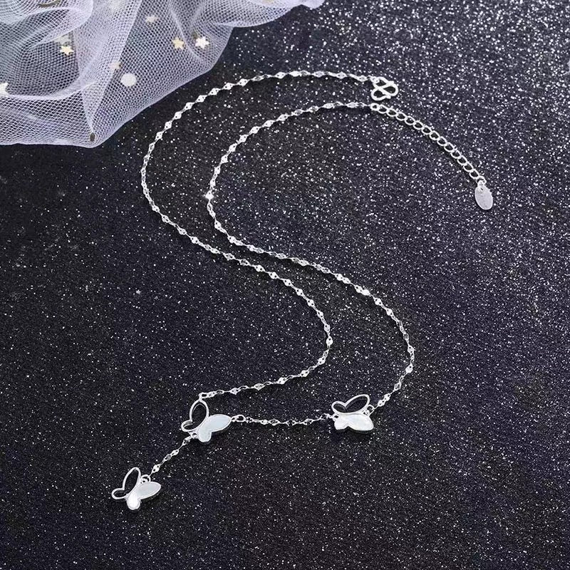 Elegant Minimalist Butterfly Hollow Shell Tassel Necklace Titanium Steel Plated Chain for Women