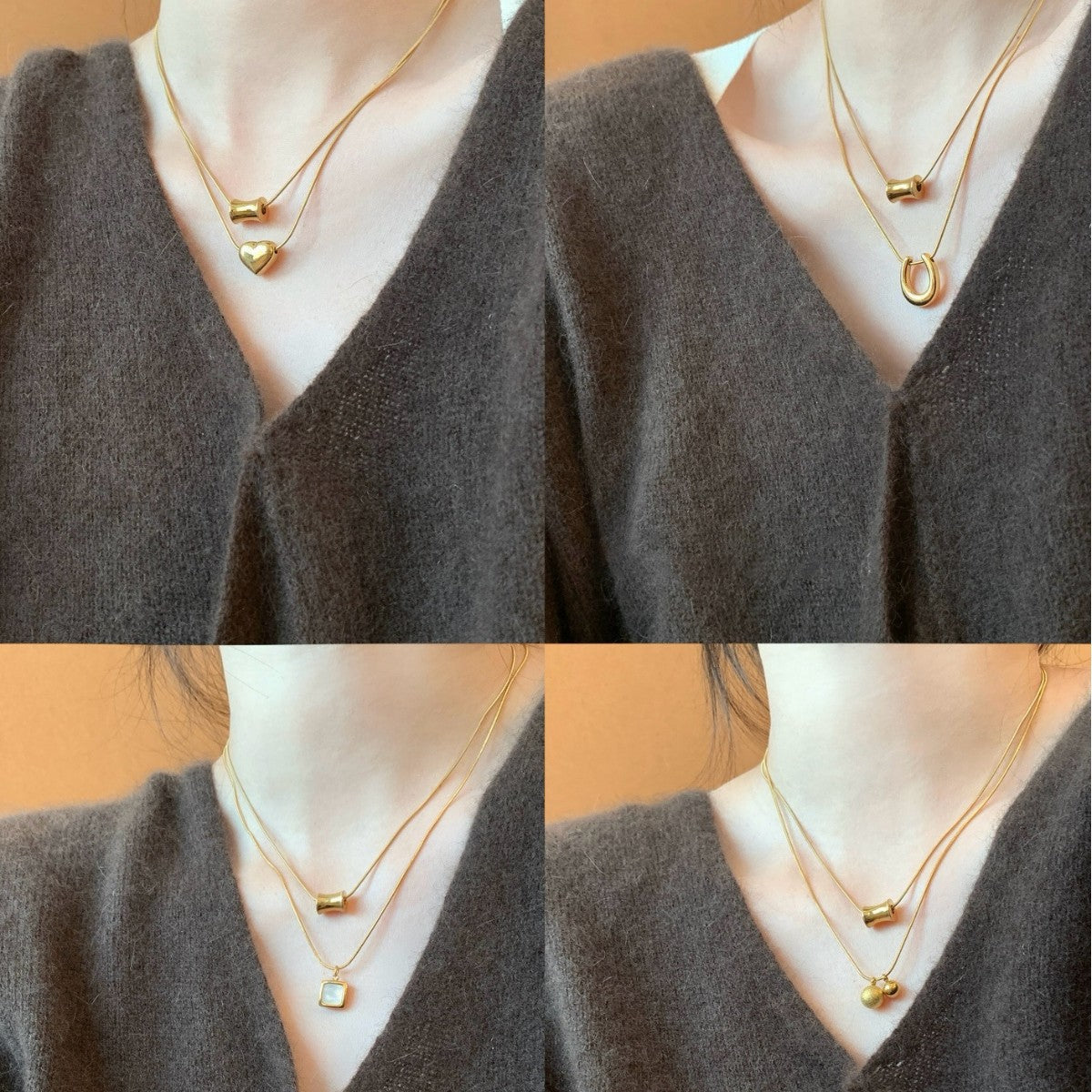 Minimalist Geometric Titanium Steel Necklace with Gold Plating for Layering Delicate Clavicle Chain