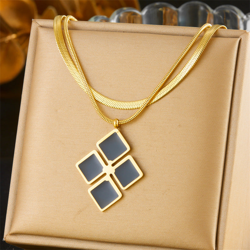 Set di collana, anello e orecchini a strati geometrici quadrati in acciaio inossidabile, lusso minimalista