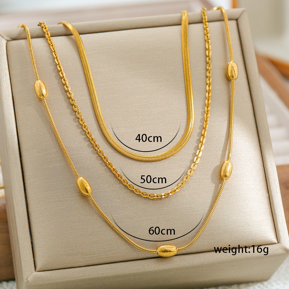Collana a catena a serpente a triplo strato in acciaio inossidabile geometrica minimalista da donna con finitura placcata