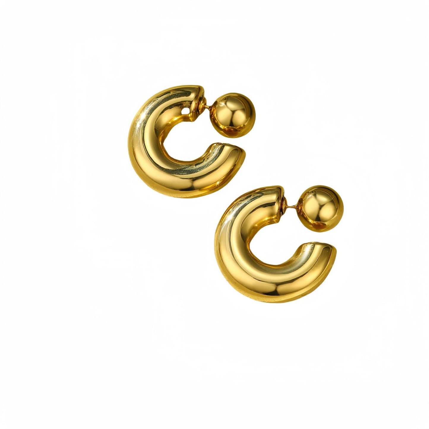 Orecchini a perno da donna geometrici alla moda in acciaio inossidabile a forma di C con sfera vuota e finitura placcata