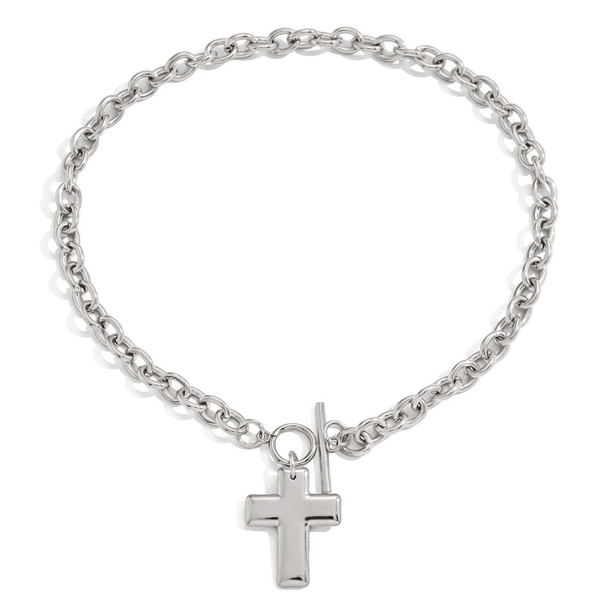 Minimalist 18K Gold Plated Stainless Steel Cross Necklace PVD Geometric Pendant Cable Chain for Unisex