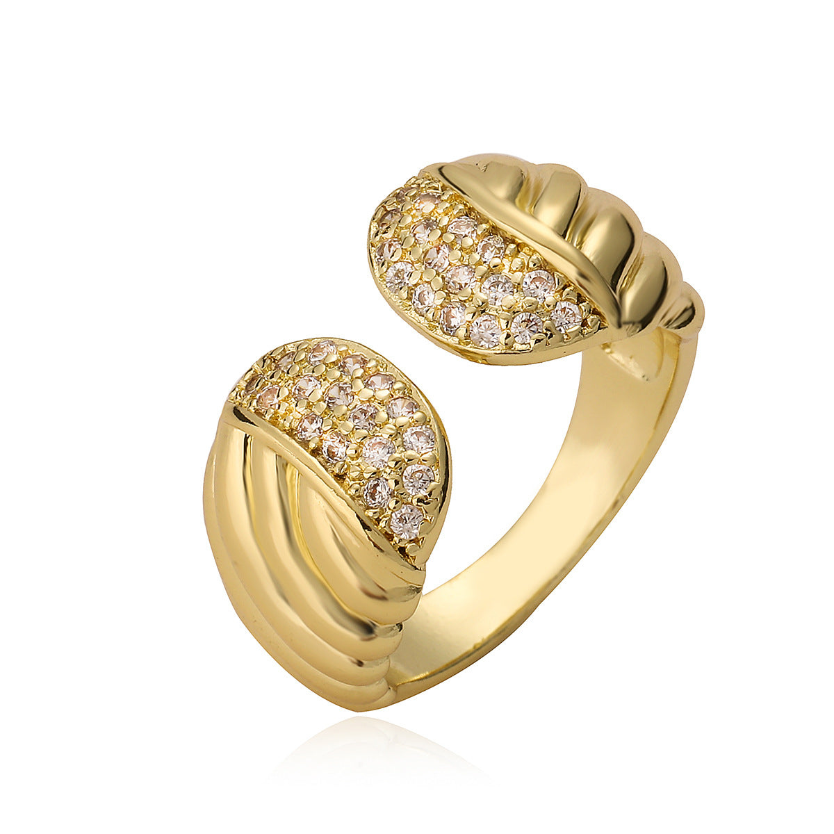 Minimalist Geometric Open Ring for Women Made of Brass with 18K Gold Plating and Zircon Inlay