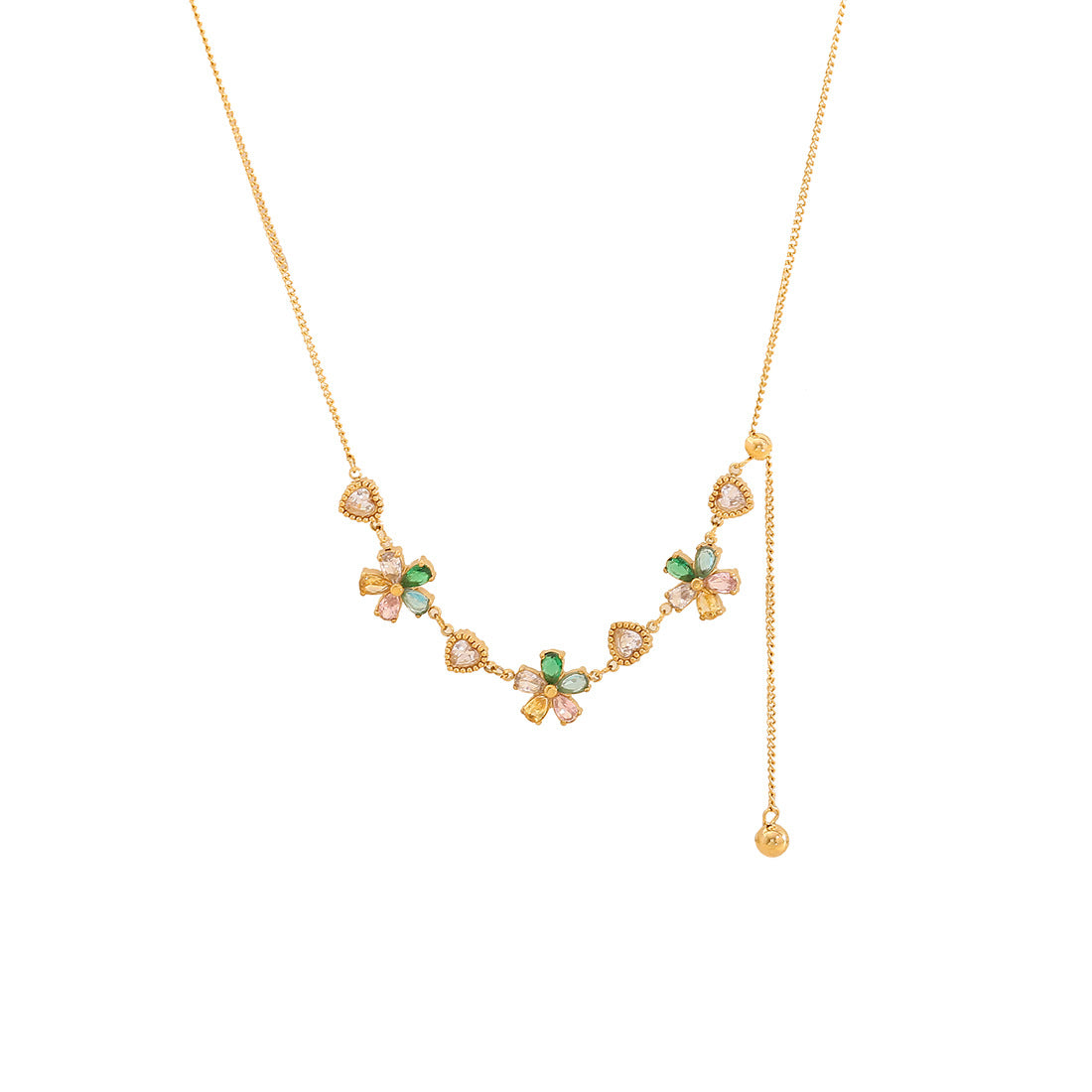 Collana Floreale Trendy con Perle e Farfalle in Acciaio Inossidabile con Strass e Finitura Placcata per Donna