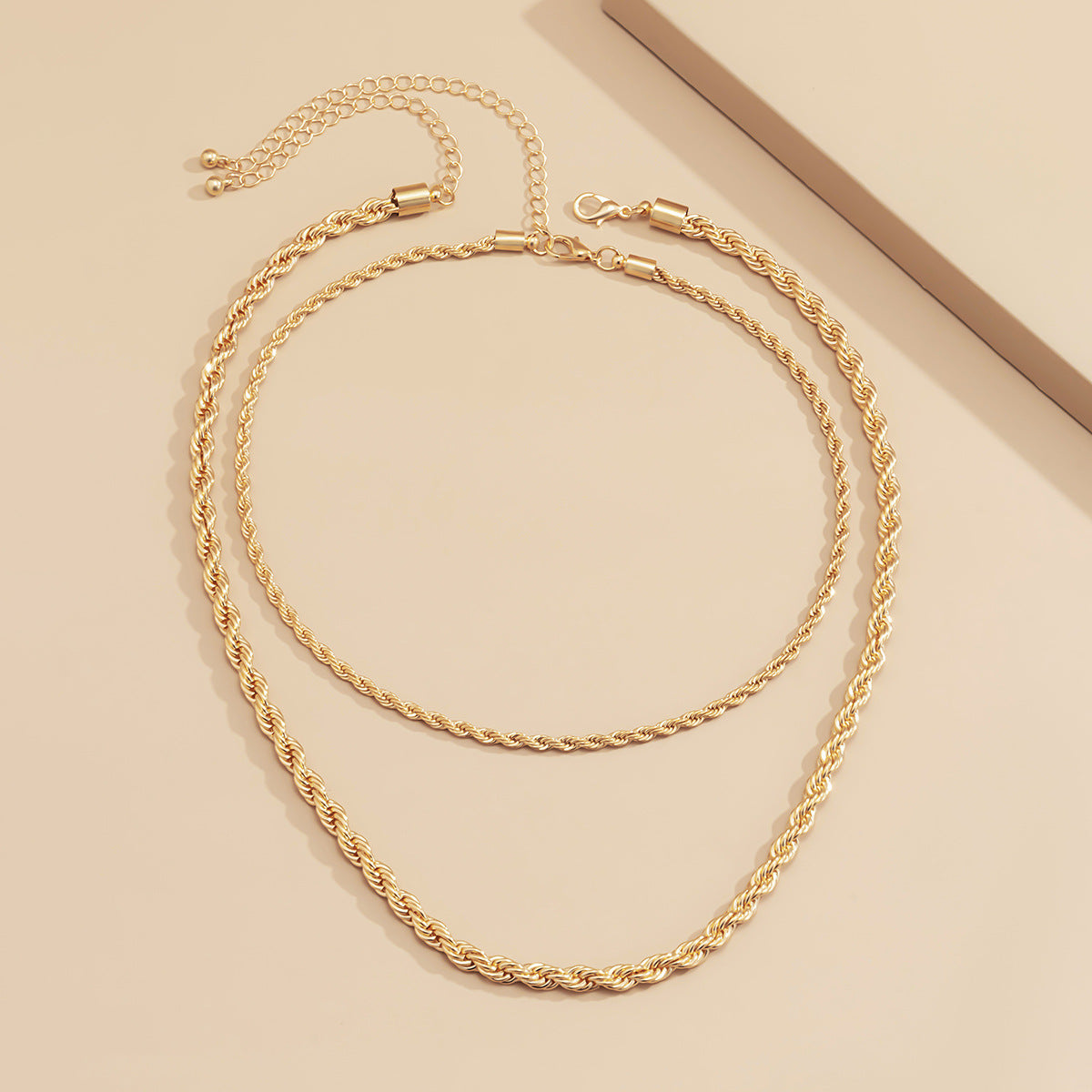 Minimalist Hip-hop Geometric Plated Iron Rope Chain Necklace Double Layer Set for Women