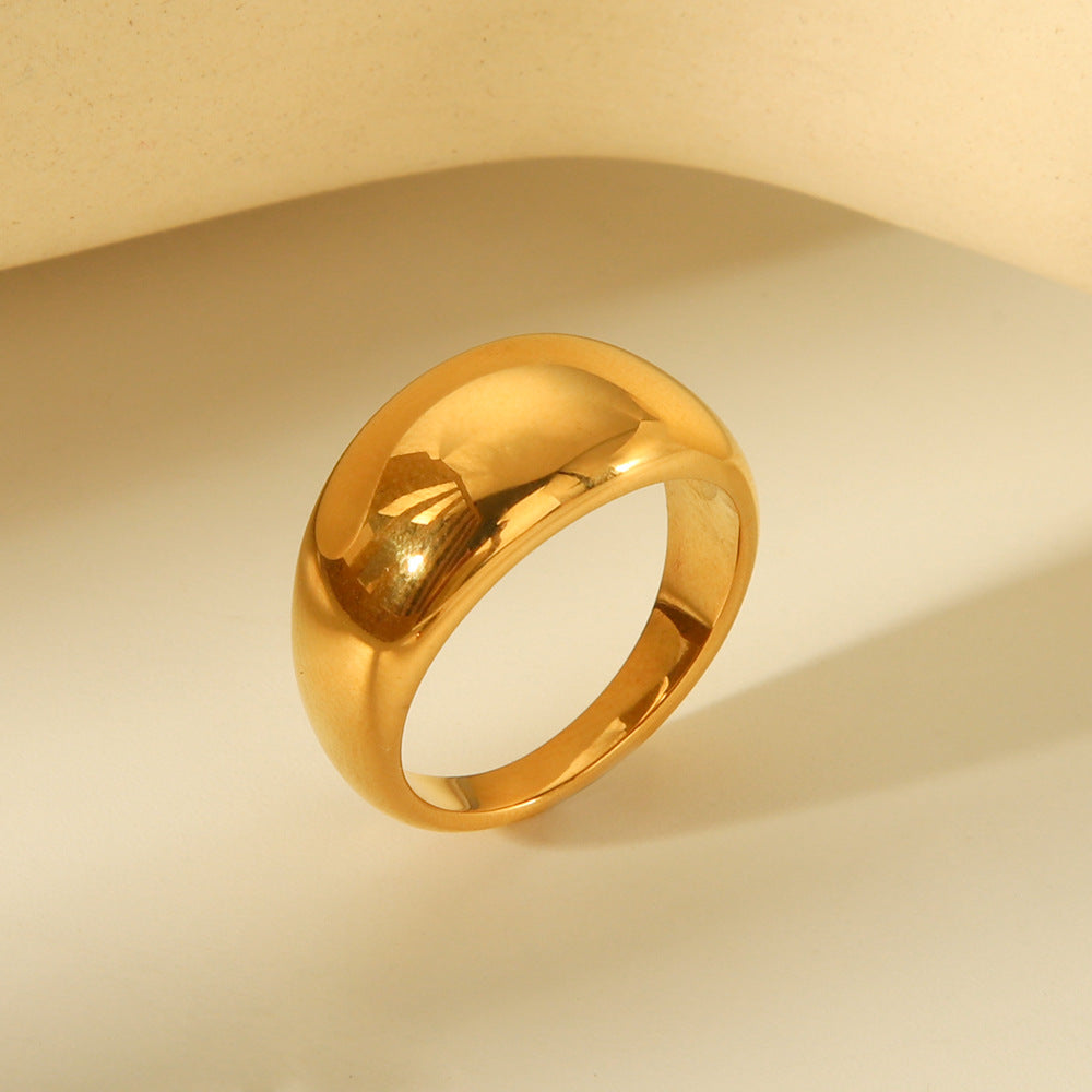 Anillo minimalista de acero de titanio geométrico con baño de oro de 18 quilates, banda curva lisa, diseño de cara ancha para mujer