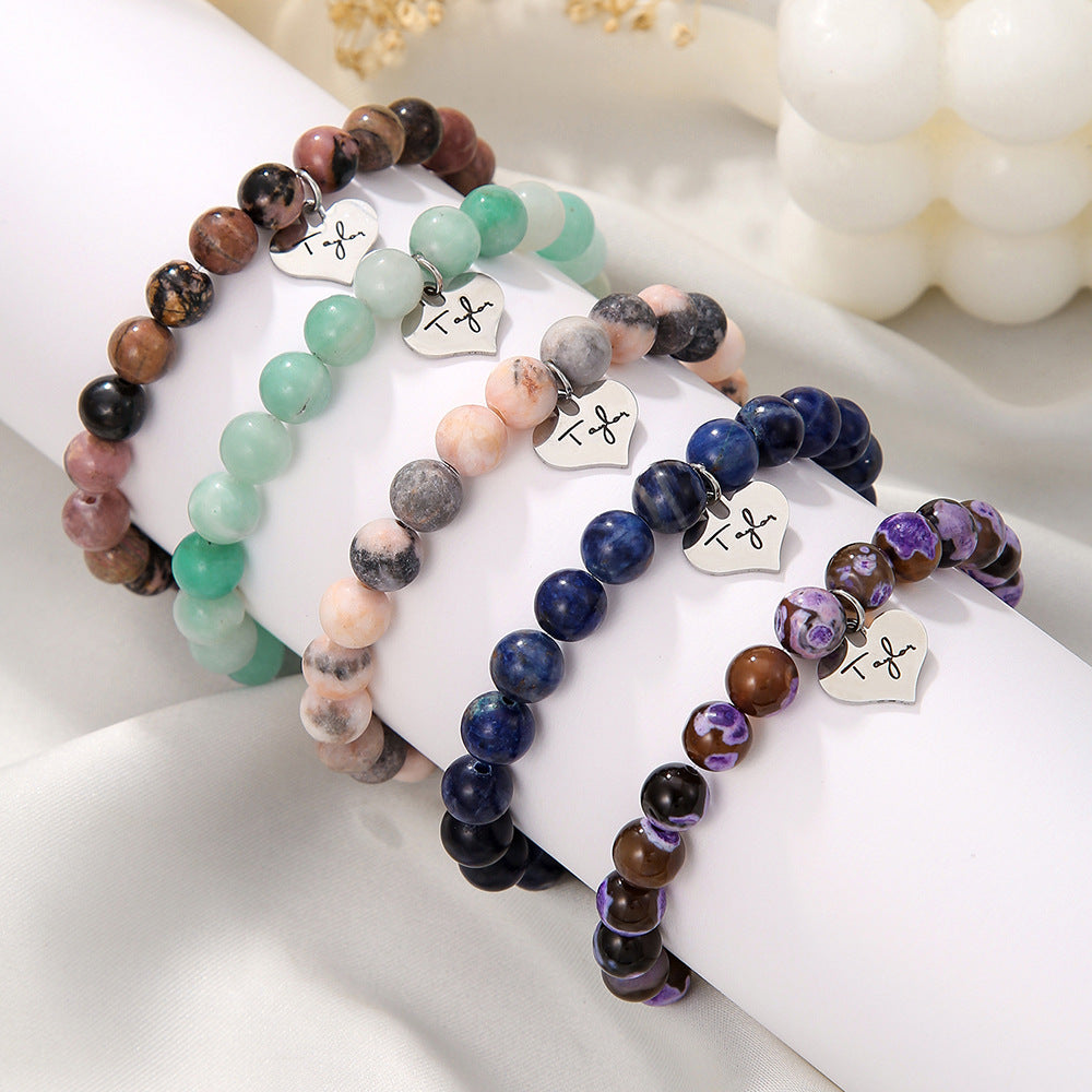 Taylor Zebra Print Heart Geometric Gemstone Stainless Steel Bracelet for Women