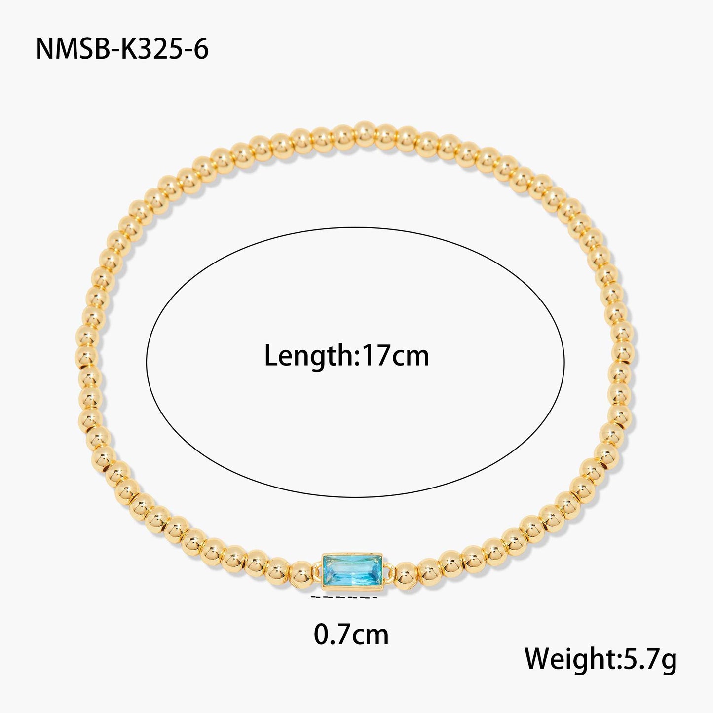 Fashionable OL Style Geometric Stainless Steel Beaded Bracelet with 18K Gold Plating and Colorful Zircon Birthstone Accents