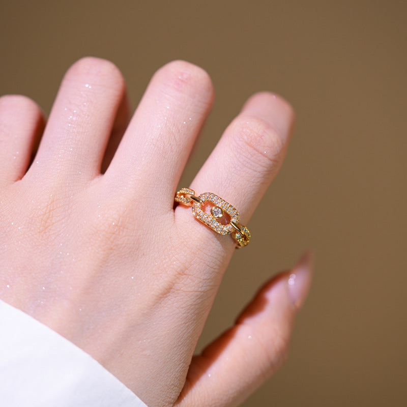 Minimalist Geometric Ring for Women with 18K Rose Gold Plating and Full Rhinestone Inlay