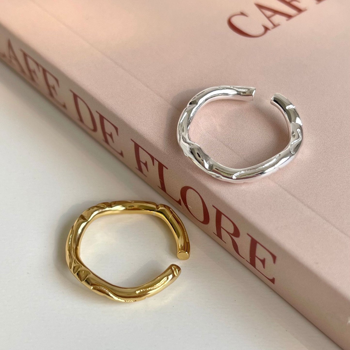 Minimalist Heart-Shaped 925 Sterling Silver Open Ring for Women with Silver Inlay and Geometric Accents
