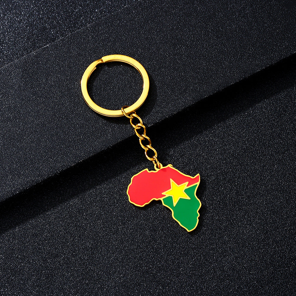 Llavero minimalista de acero inoxidable con forma del continente africano, esmaltado, para regalos y recuerdos