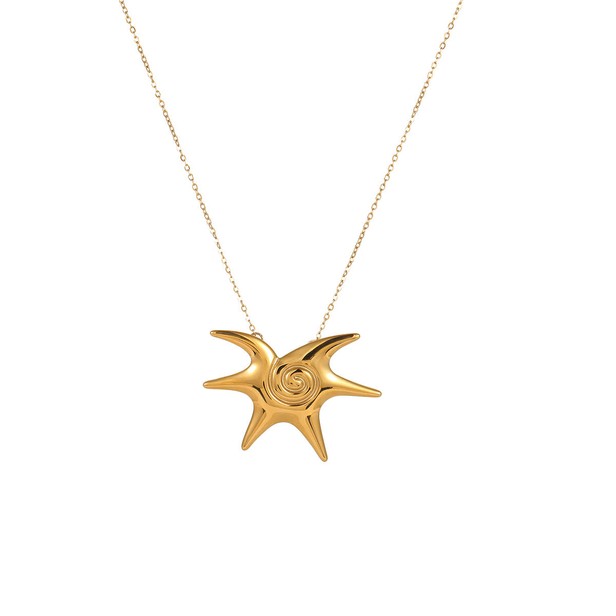 Collana Pendente Sole Geometrico Minimalista in Acciaio al Titanio con Placcatura in Oro da Donna