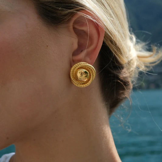 Orecchini geometrici rotondi in acciaio inossidabile placcato oro 18 carati da donna, stile minimalista