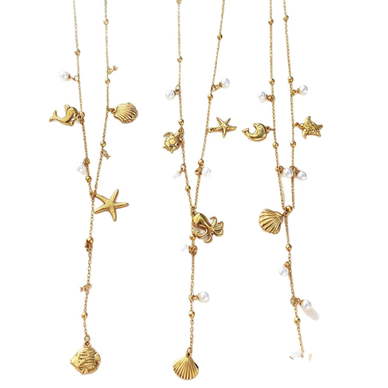Collana Dolce Geometrica Placcata in Acciaio Inossidabile con Ciondolo a Barretta con Nappa in Conchiglia per Donne