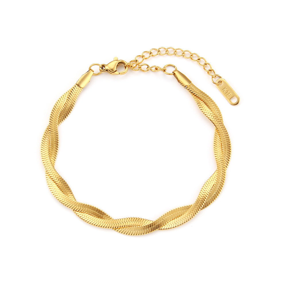 Minimalist Geometric Fishbone Collar Necklace Set with Stainless Steel Chain and Titanium Steel Pendant