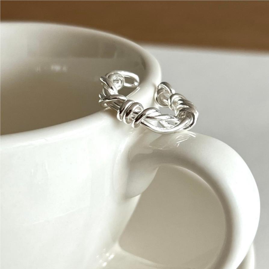 Minimalist Sweet Geometric 925 Sterling Silver Knot Line Ring for Women