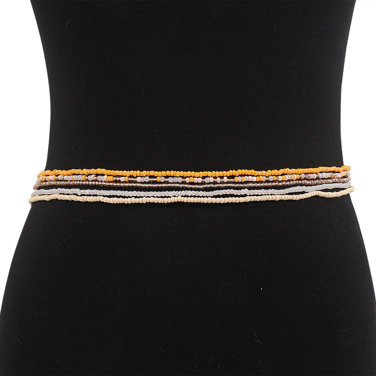 Cadena de cintura geométrica de estilo bohemio con cuentas para mujer con cuerda elástica y detalles hechos a mano