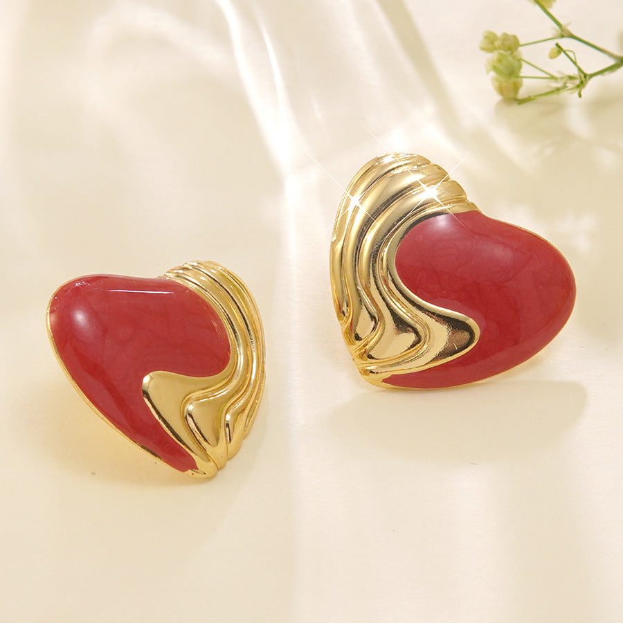 Orecchini Eleganti Casual a Goccia con Cuore in Acciaio Inossidabile