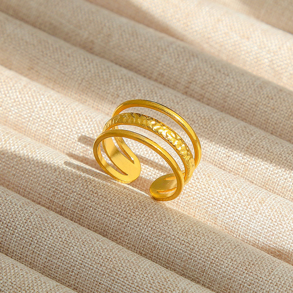 Anello Aperto Regolabile da Donna in Acciaio Inossidabile Stile INS Vintage, Geometrico e a Cuore, con Intarsio in Pietra Naturale, Elegante e Minimalista