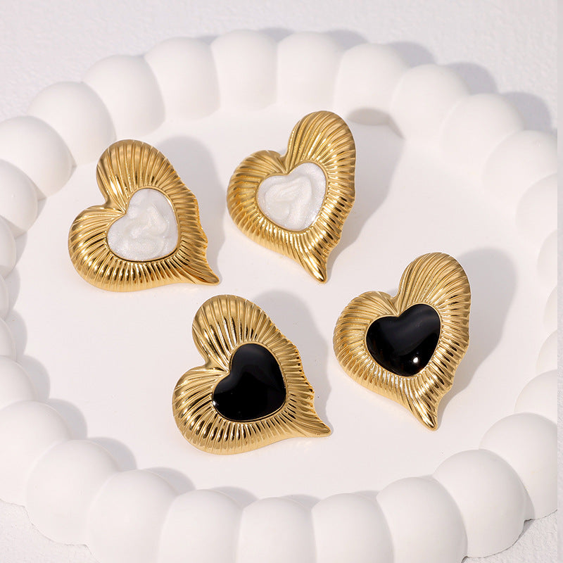 Orecchini a Cuore in Stile Retrò Francese in Acciaio Inossidabile con Placcatura in Oro da Donna
