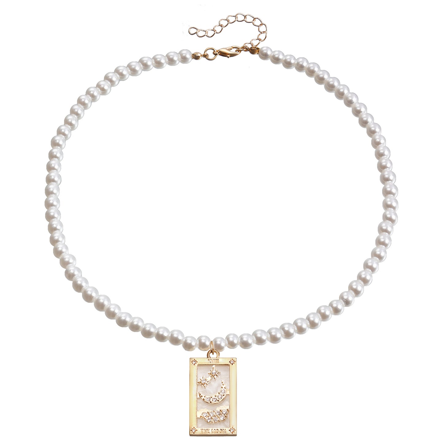 Fashionable Minimalist Rectangular Tarot Pendant Necklace for Women with Alloy Base and Rhinestone Inlay, Gold-Plated Clavicle Chain