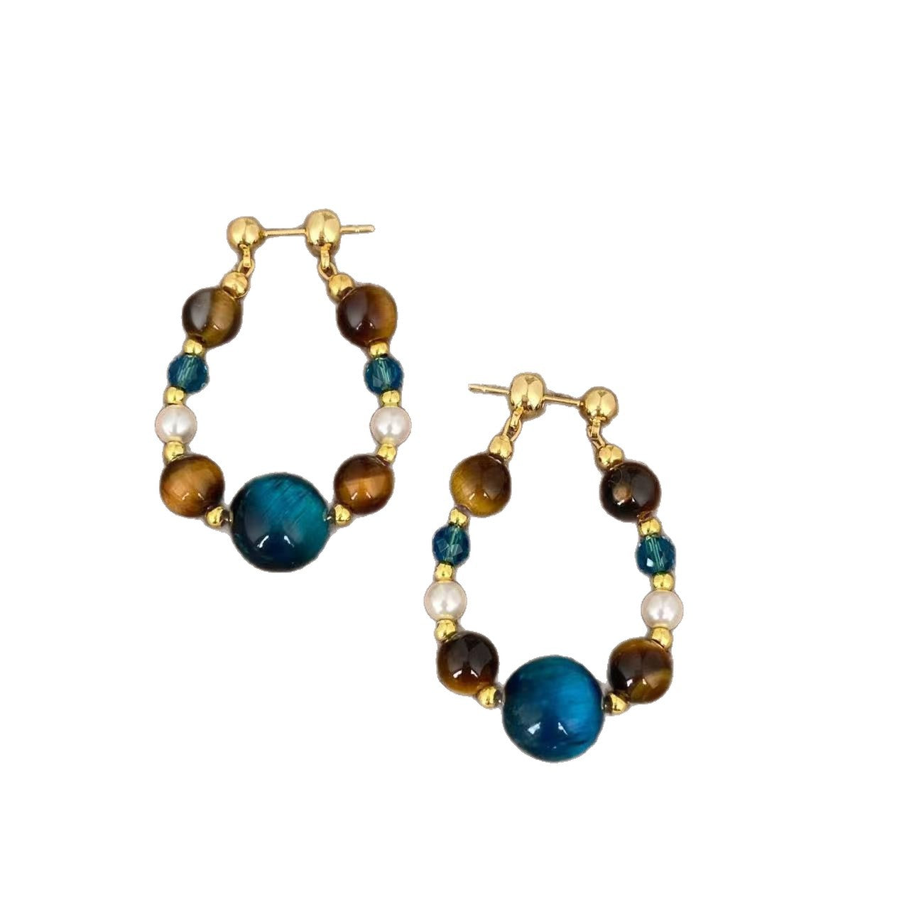 Pendientes de tuerca geométricos de ojo de tigre chapados en bronce mate para mujer, joyería de lujo minimalista artística vintage