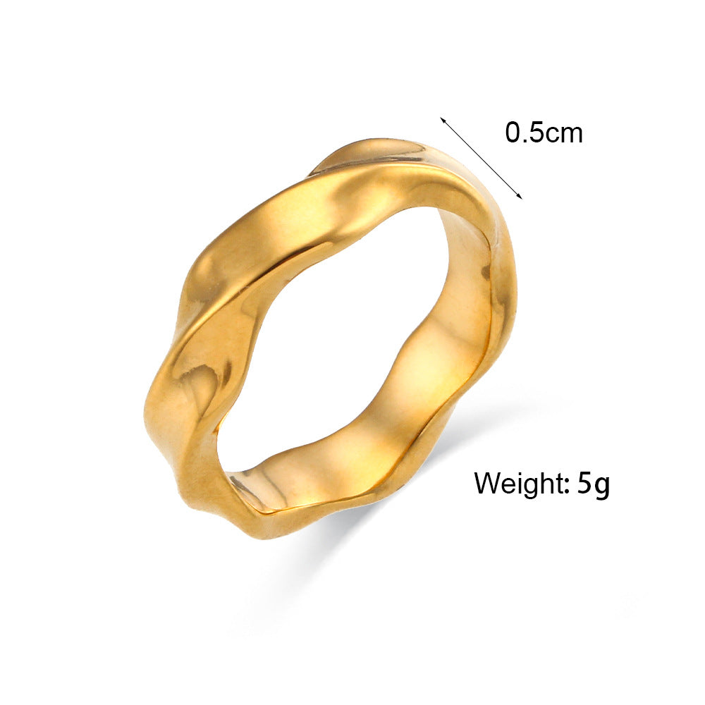 Anello in Acciaio Inossidabile con Texture a Onda Geometrica Placcato Oro 18K da Donna