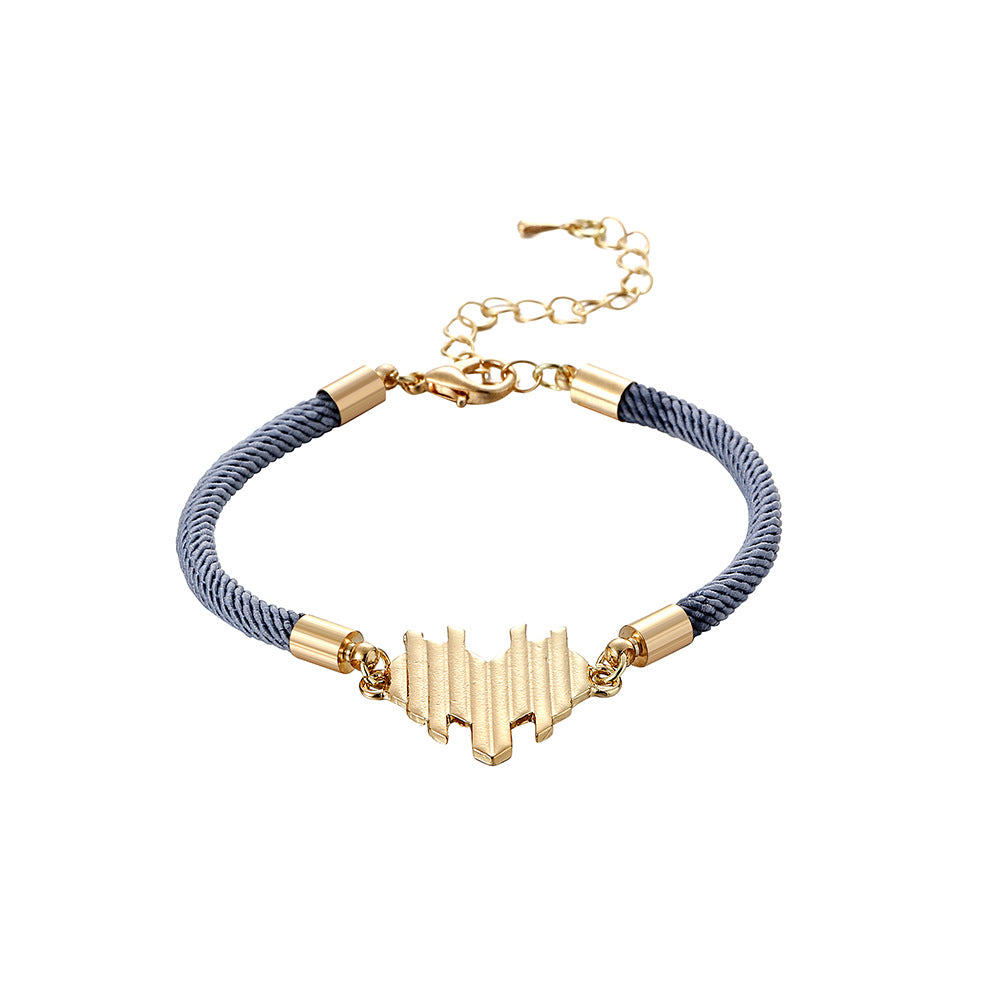 Handmade Woven Heart Bracelet with Gemstone Inlay Adjustable Red Cord