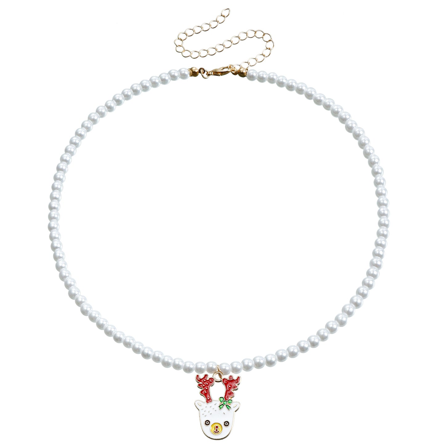 Minimalist Geometric Snowflake Pendant Necklace with Enamel Finish and Pearl Chain for Women