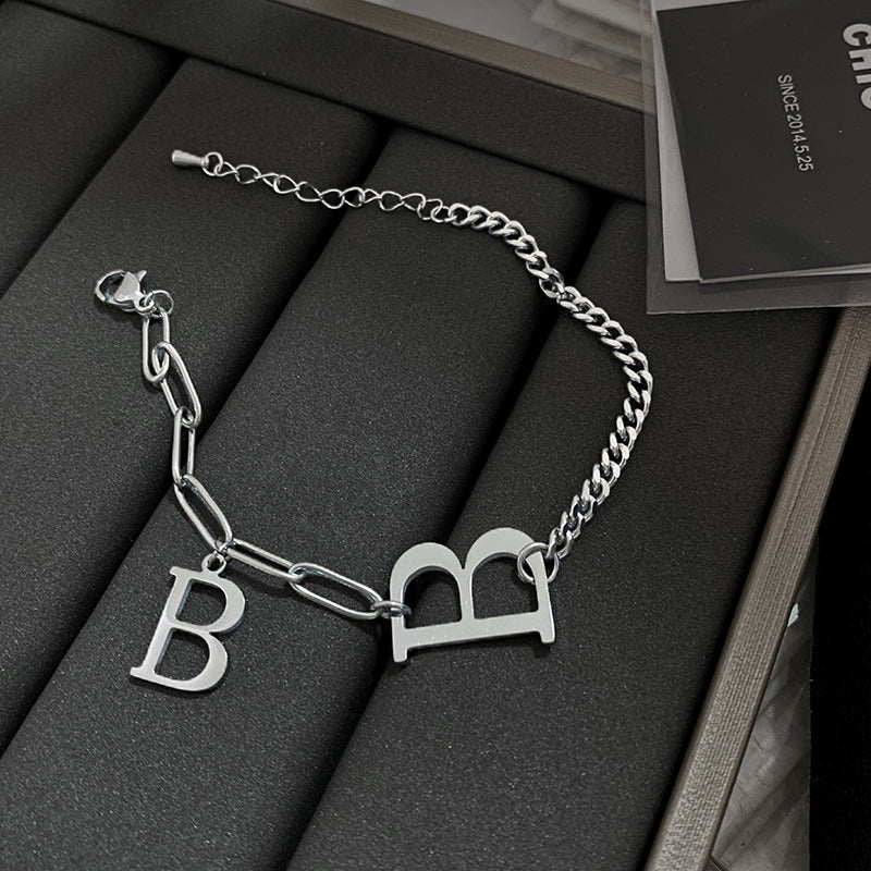 Hip-hop Letter B Plated Titanium Steel Bracelet