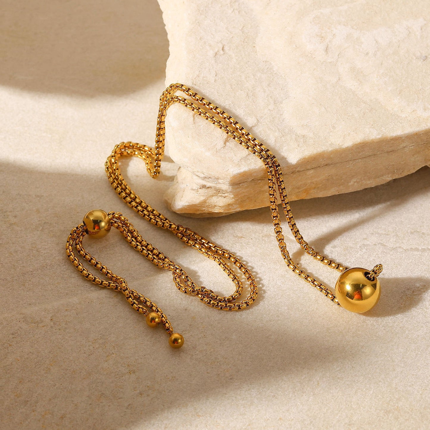 Minimalist Geometric Gold Ball Pendant Necklace 18K Gold Plated Stainless Steel Box Chain Pull-Adjustable Women Jewelry