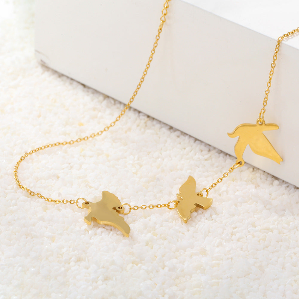 Sweet Minimalist Geometric Bird Alloy Pendant Stainless Steel Plated Necklace Cable Chain for Women