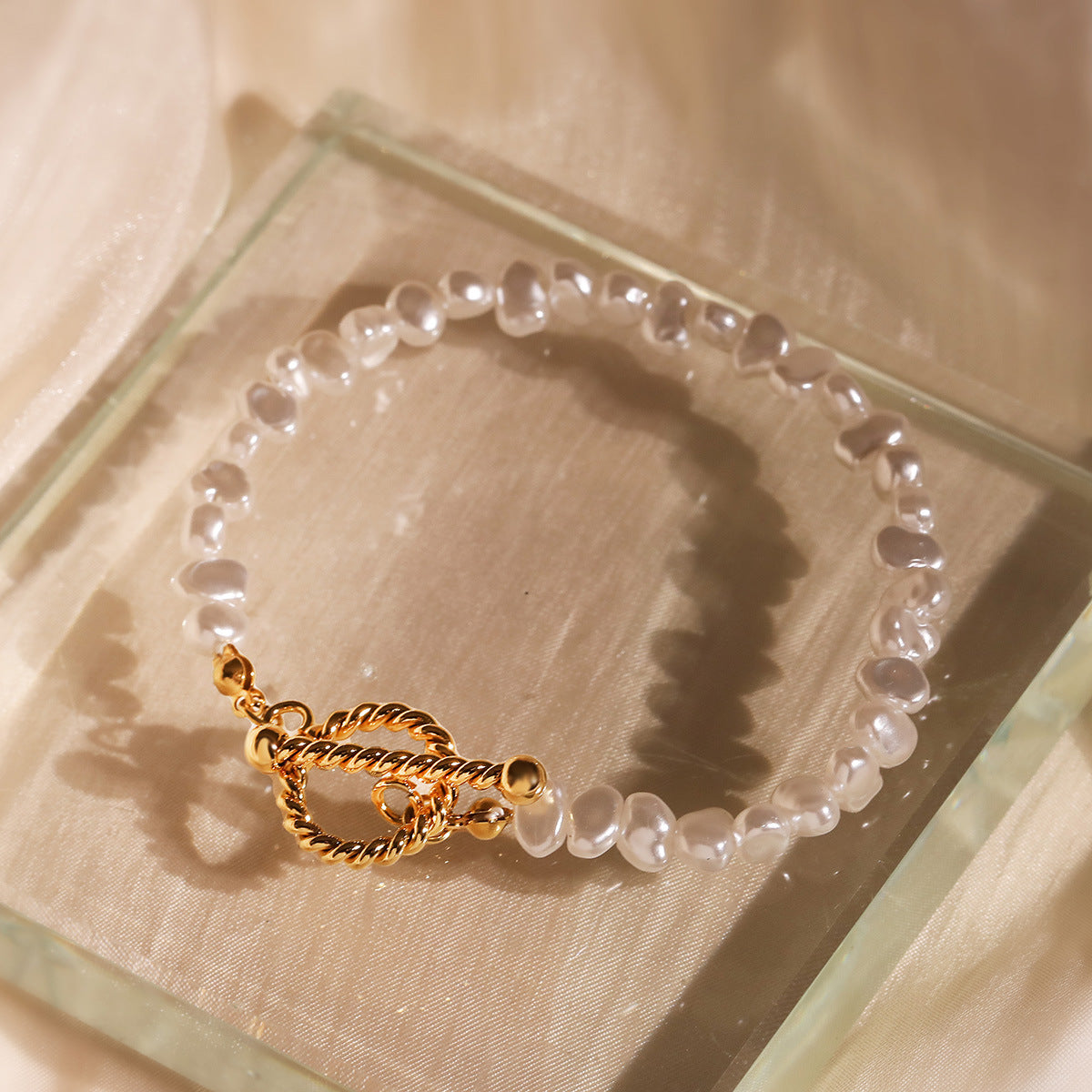 Baroque Irregular Imitation Pearl Stainless Steel Necklace and Bracelet Set for Women with OT Clasp