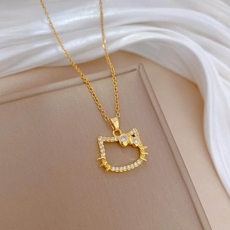 Collana con Pendente a Farfalla Lusso Dolce Acciaio al Titanio Geometrica con Strass Girocollo