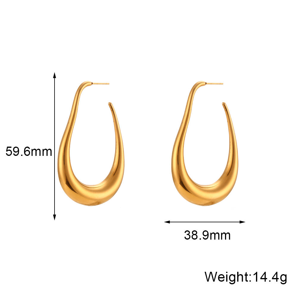 Pendientes de aro curvos huecos de acero inoxidable geométricos minimalistas chapados en oro de 18 quilates para mujer