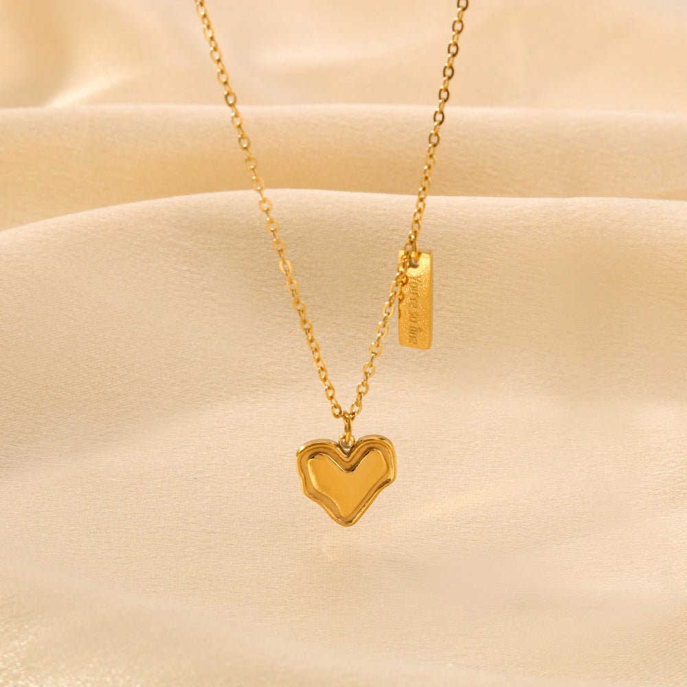 Collana da Donna Minimalista a Cuore in Acciaio al Titanio con Finitura Placcata Sottovuoto 18K, Catena a O in Acciaio Inossidabile