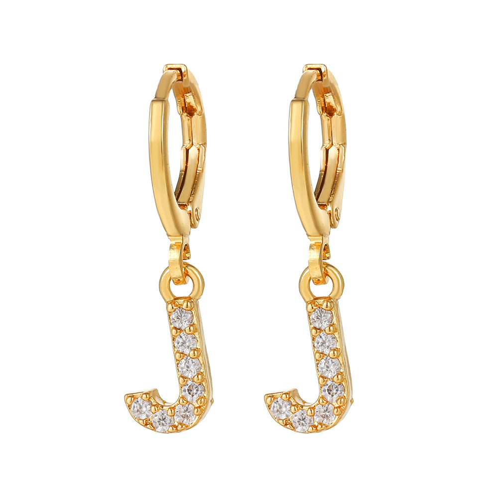 Minimalist Elegant Gold Plated Brass Micro-Inlaid Cubic Zirconia Letter Hoop Earrings for Women