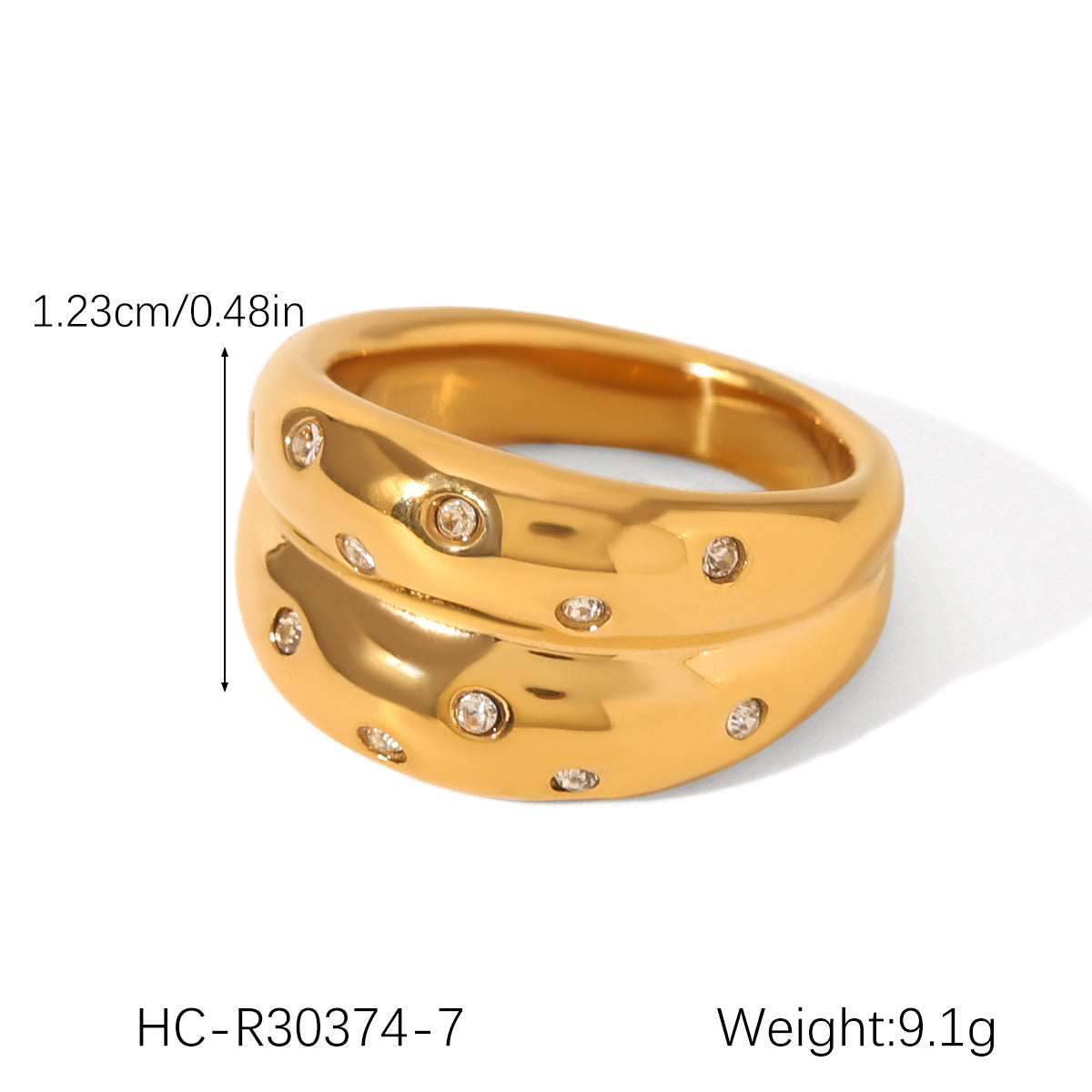 Anello geometrico in acciaio inossidabile con intarsio di strass da donna, gioielli ipoallergenici in acciaio al titanio