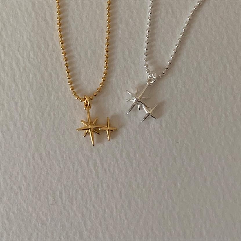 Minimalist Geometric Eight-Pointed Star Pendant Necklace in 925 Sterling Silver with Plated Finish