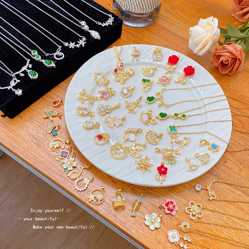 Elegant Luxury Micro-Inlaid Cubic Zirconia Fruit Shape Titanium Steel Necklace with Bamboo Chain