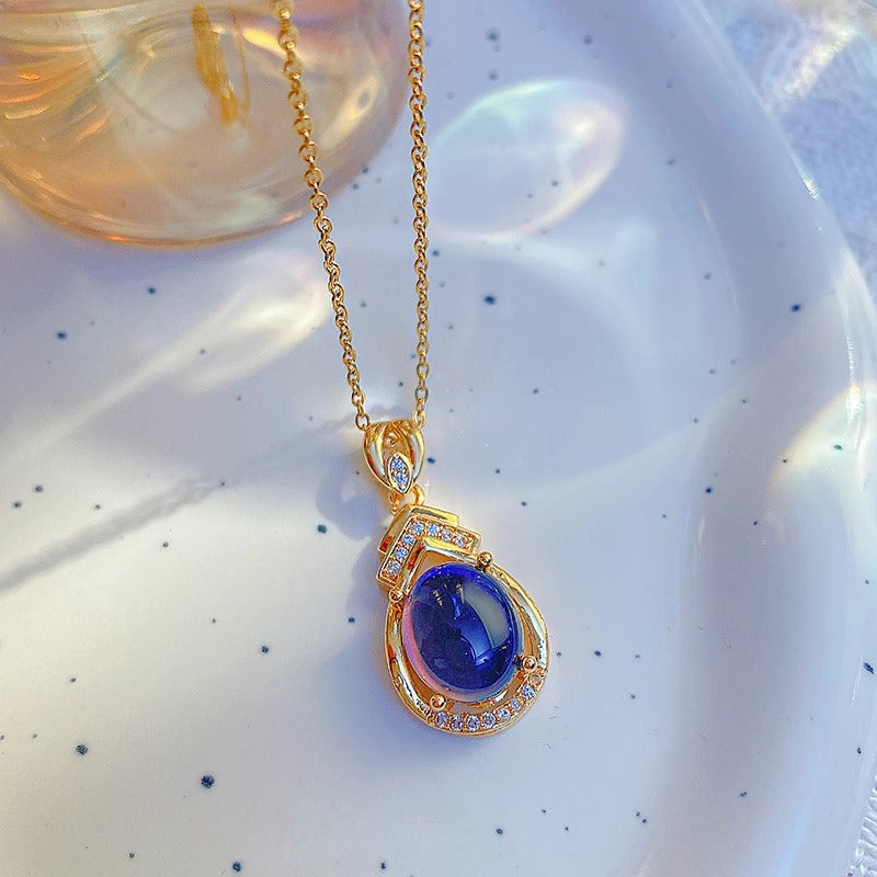 Collar termocrómico de gota de agua para mujer en acero de titanio con colgante chapado en oro, diseño floral y forma irregular en cadena tipo O