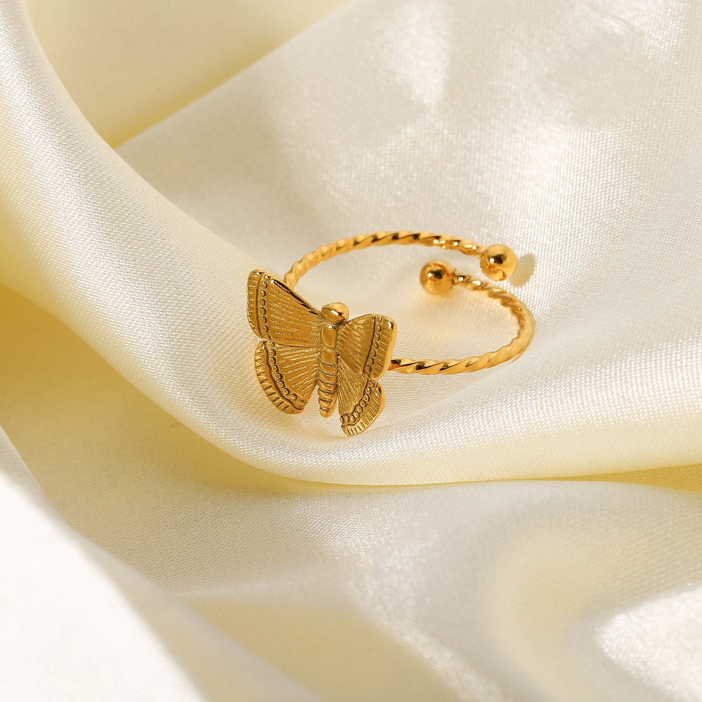 Butterfly Knot Adjustable Open Ring for Women in Stainless Steel with 18K Gold Plating