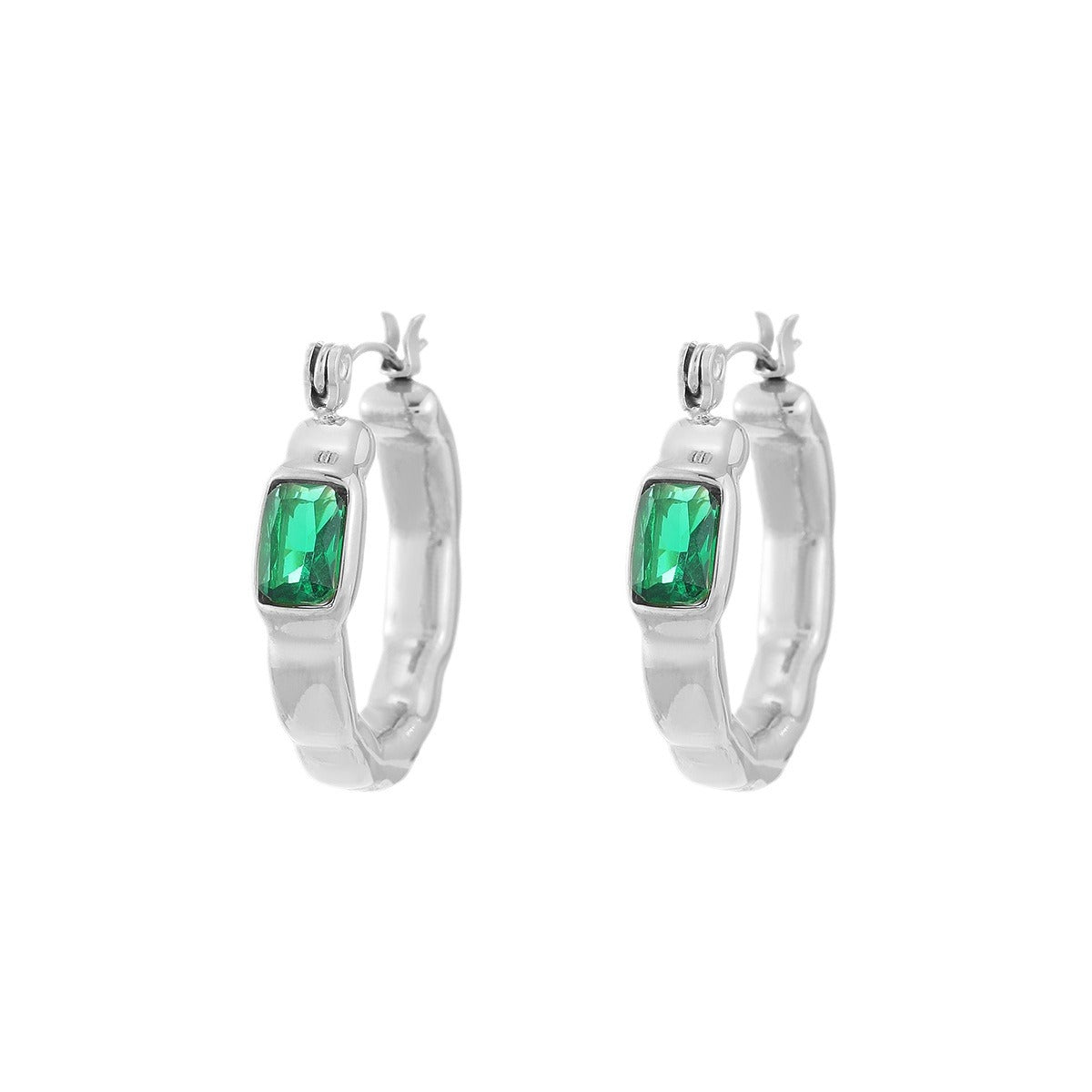 Orecchini da donna in titanio a forma quadrata, minimalisti, con intarsio in zircone colorato e finitura placcata
