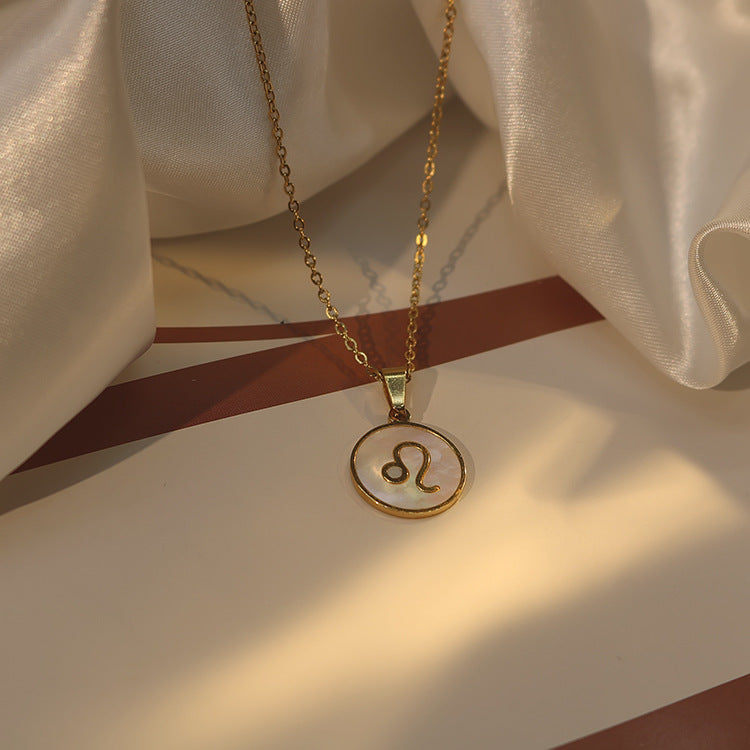 Collana con ciondolo zodiacale in stile INS in acciaio inossidabile con placcatura in oro 18 carati, catena a onda d'acqua, da donna