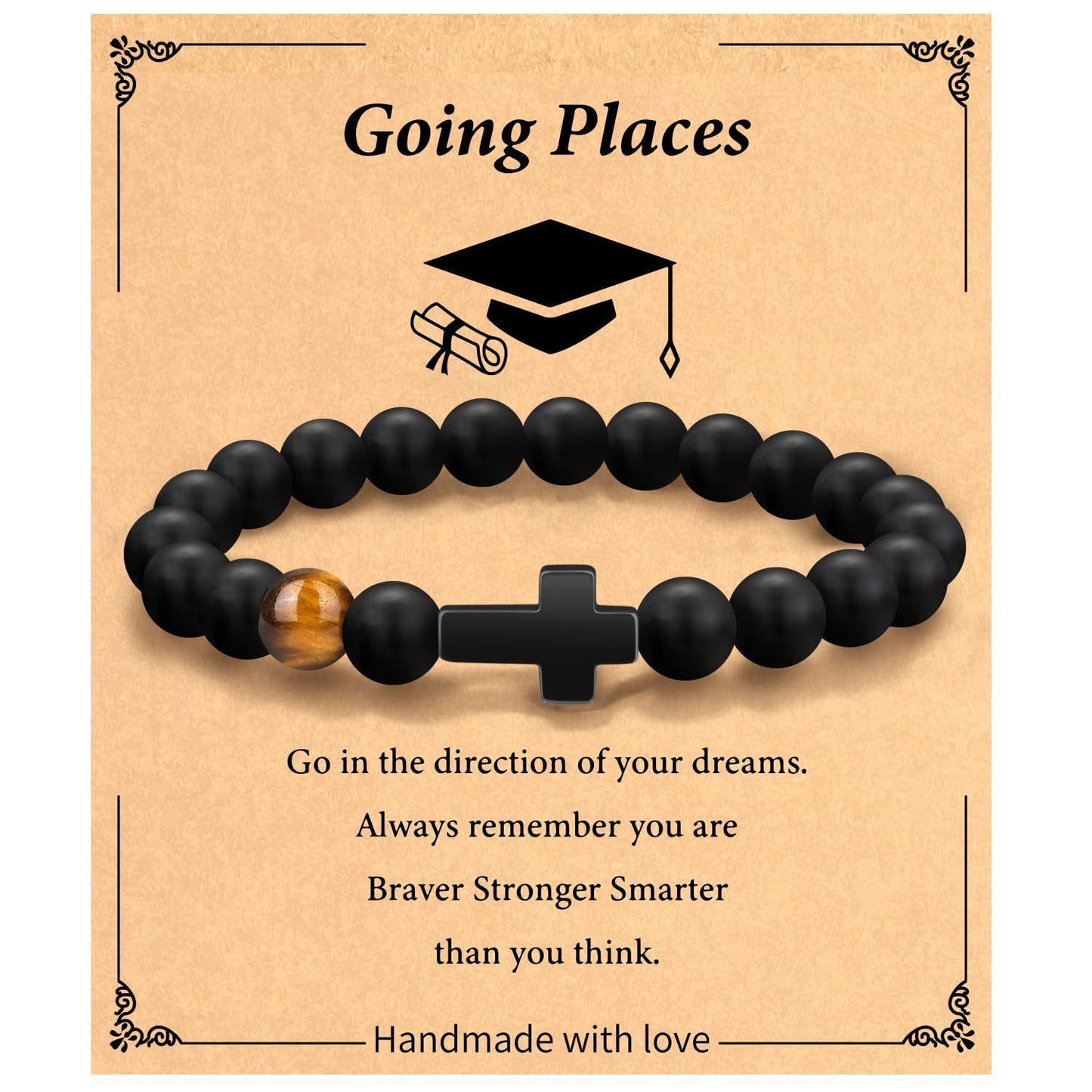 Minimalist Matte Tiger Eye Stone Cross Beaded Bracelet for Men