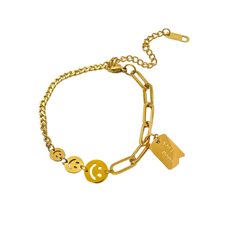 Gold Plated Titanium Steel Smile Bracelet Necklace