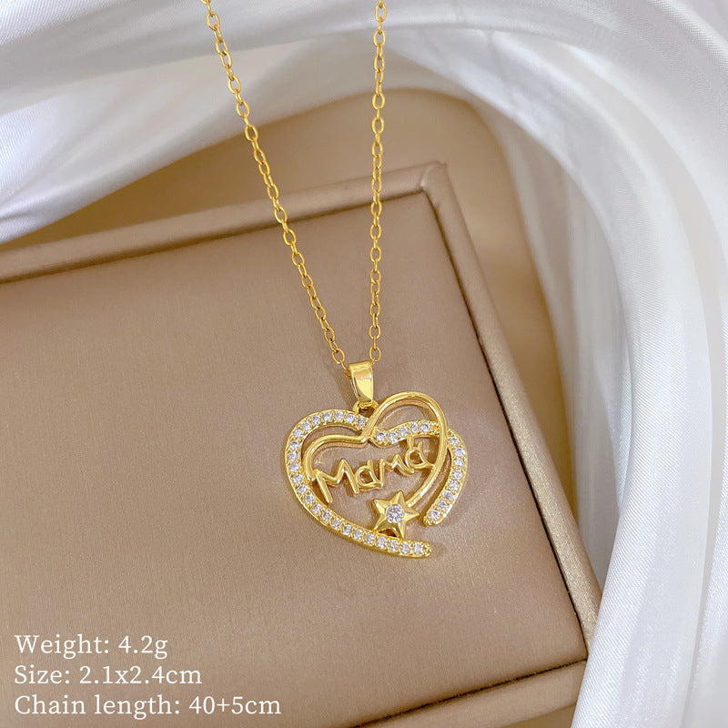 Ciondolo a Cuore in Stile Cartone Animato in Rame con Intarsio di Strass su Collana a Catena a "O" Placcata in Acciaio al Titanio per Donna e Uomo