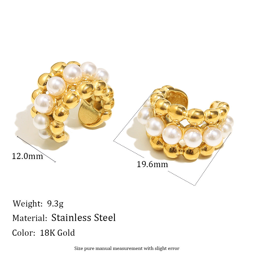 Orecchini a perno geometrici minimalisti in acciaio inossidabile con placcatura in oro 18K e perle finte per donna
